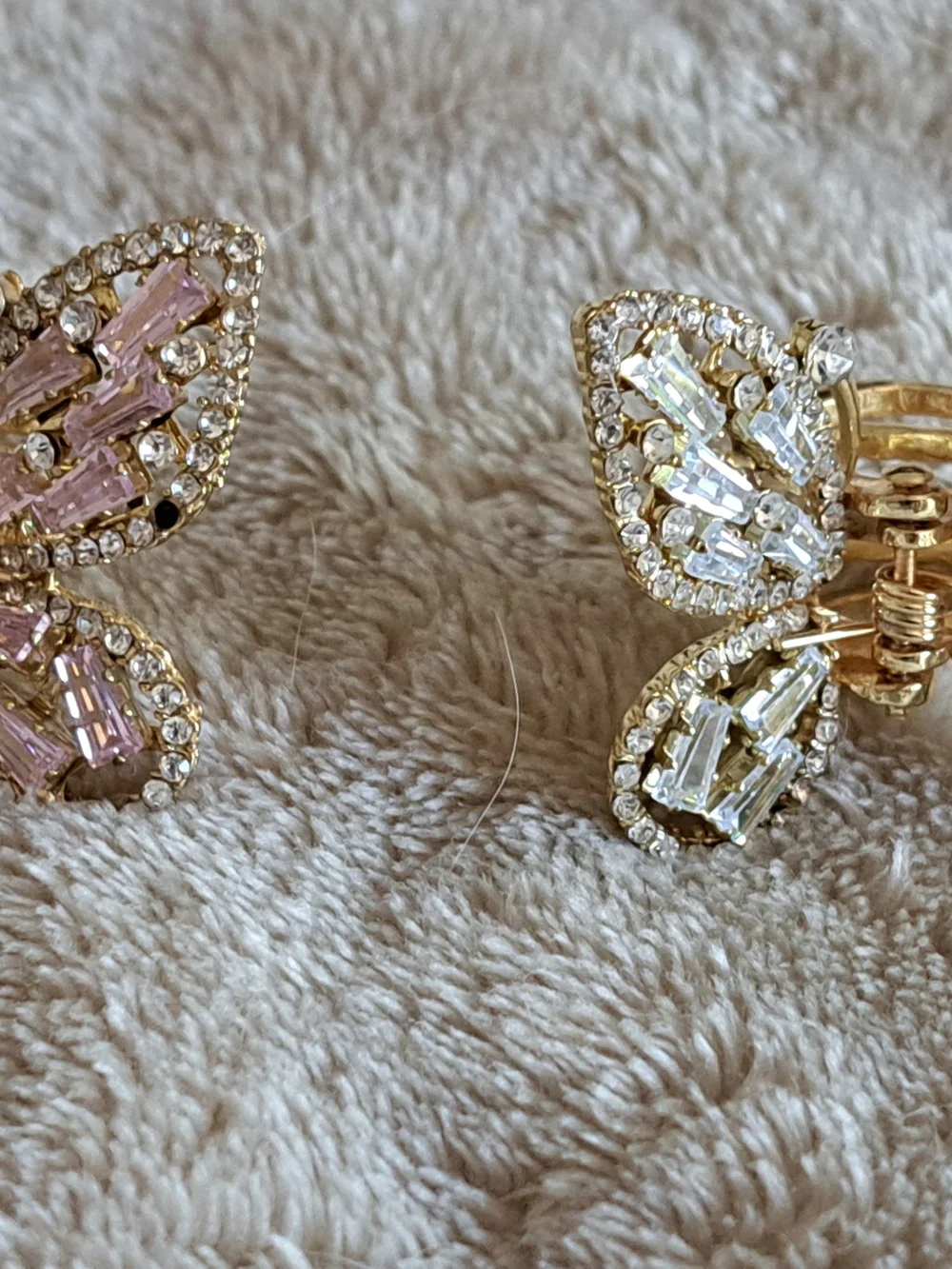 Crystal Butterfly Hair Clips - Pink & Clear Rhinestones